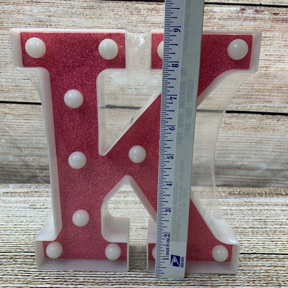 Pink‎ Glitter Letter K Marquee Light Up Sign Home Bar Decor Battery Operated New